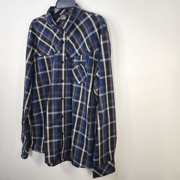 Volcom Mens Shirt Size XL Plaid Casual Button Down Black Blue Long Sleeve Pocket - Picture 5 of 10